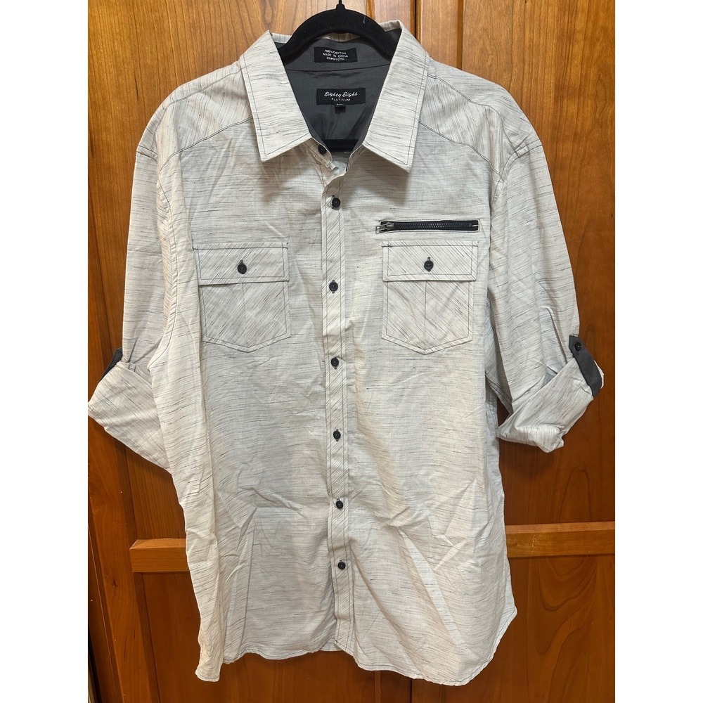 Eighty Eight Platinum Mens XXL Button Down Shirt Gray Space Dye Roll Tab Sleeve